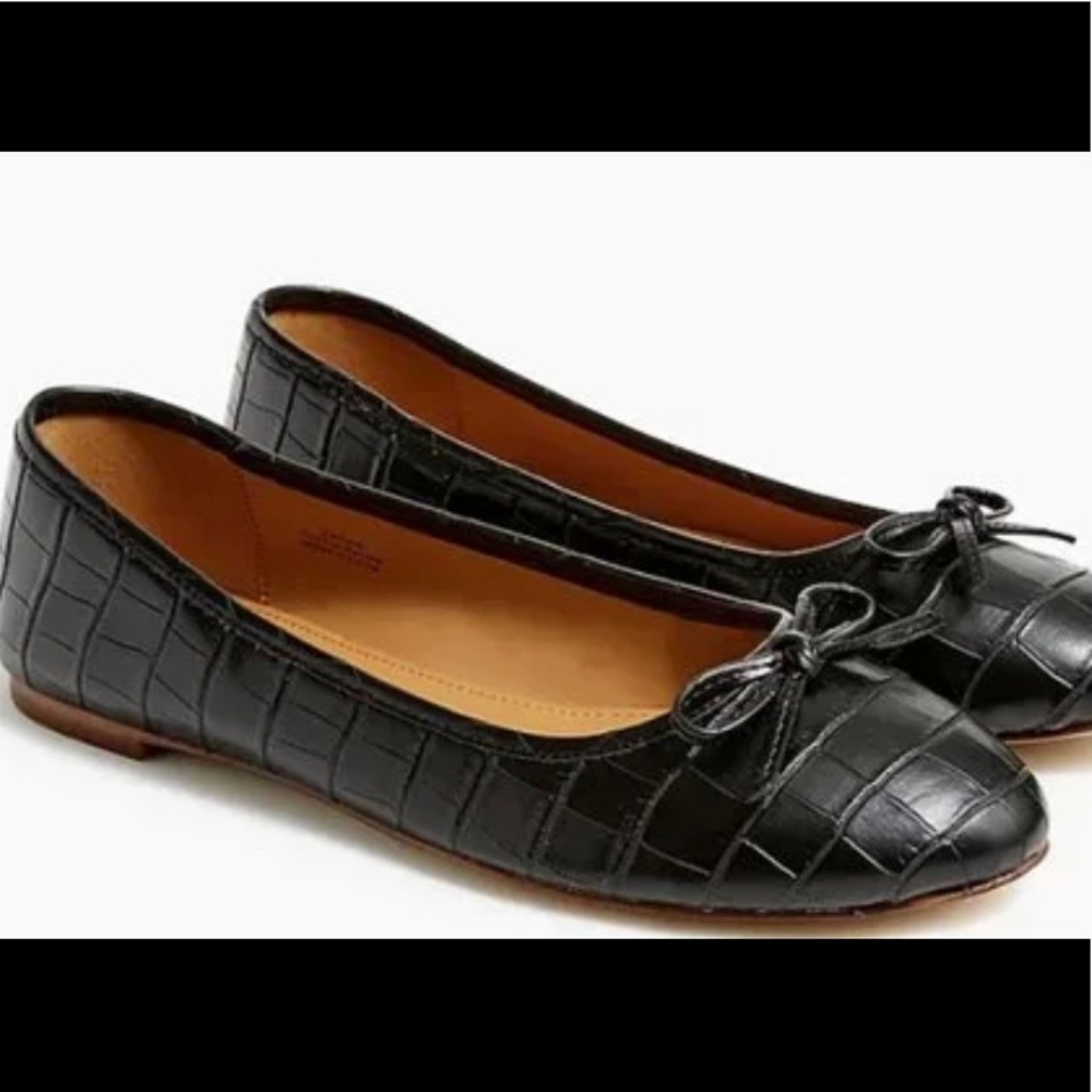 New J.crew black Crocodile-embossed ballet flats size 6